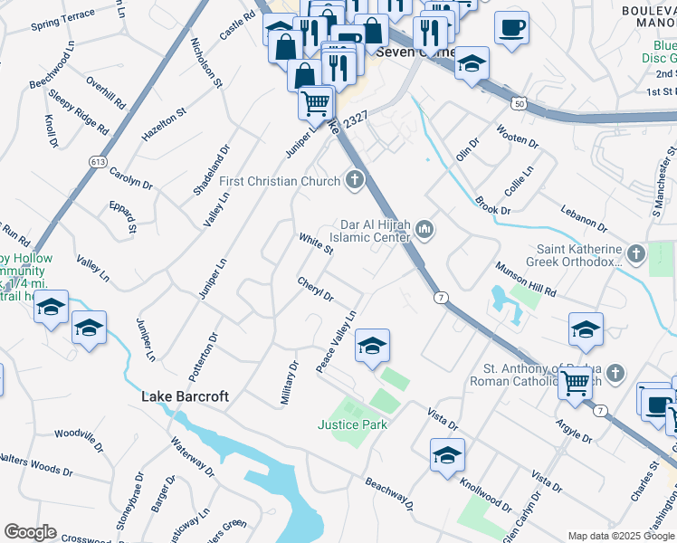 map of restaurants, bars, coffee shops, grocery stores, and more near 6208 Colmac Drive in Falls Church