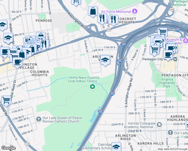 map of restaurants, bars, coffee shops, grocery stores, and more near 1420 South Rolfe Street in Arlington