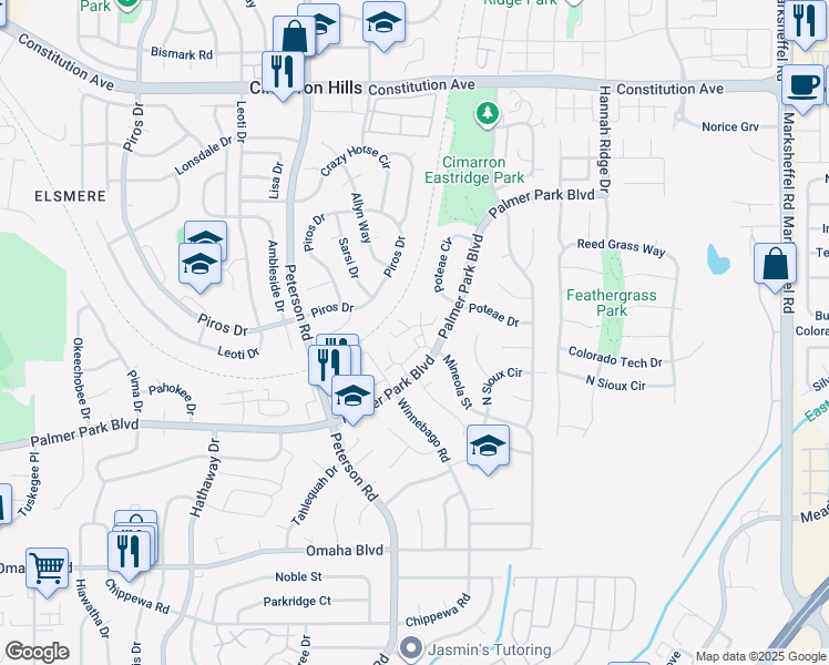 map of restaurants, bars, coffee shops, grocery stores, and more near 1966 Mineola Court in Colorado Springs