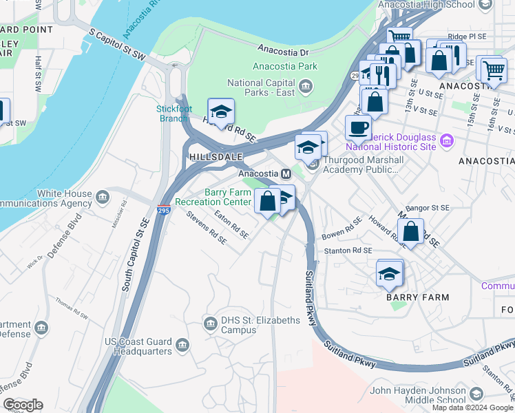 map of restaurants, bars, coffee shops, grocery stores, and more near 101 Independence Avenue Southeast in Washington