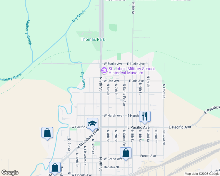 map of restaurants, bars, coffee shops, grocery stores, and more near 1200 North 8th Street in Salina