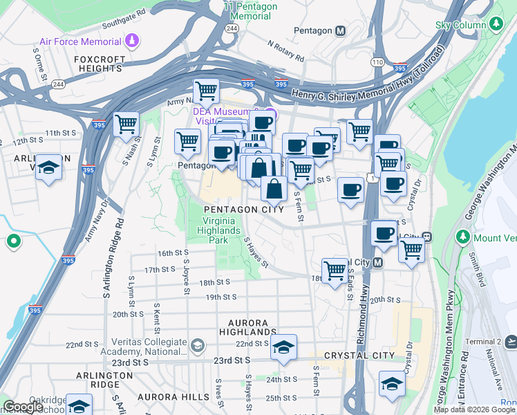 map of restaurants, bars, coffee shops, grocery stores, and more near 101 Independence Avenue Southeast in Washington