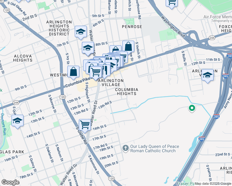 map of restaurants, bars, coffee shops, grocery stores, and more near 2701 13th Street South in Arlington