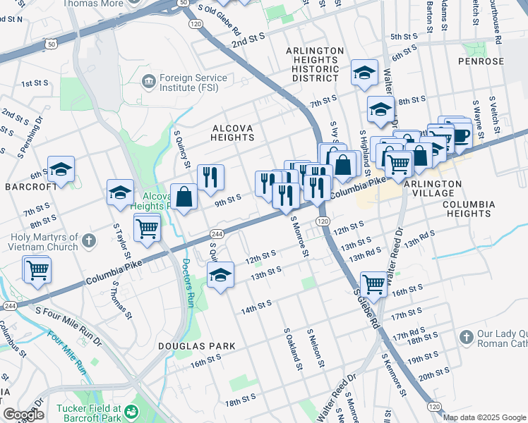 map of restaurants, bars, coffee shops, grocery stores, and more near 101 Independence Avenue Southeast in Washington