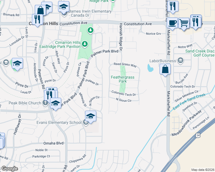 map of restaurants, bars, coffee shops, grocery stores, and more near 1975 Shawnee Drive in Colorado Springs