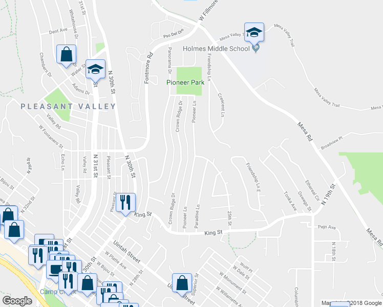 map of restaurants, bars, coffee shops, grocery stores, and more near 747 Crown Ridge Drive in Colorado Springs