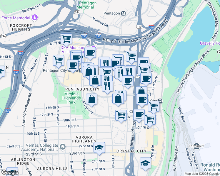 map of restaurants, bars, coffee shops, grocery stores, and more near 101 Independence Avenue Southeast in Washington
