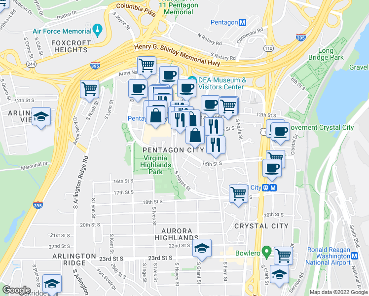 map of restaurants, bars, coffee shops, grocery stores, and more near 101 Independence Avenue Southeast in Washington