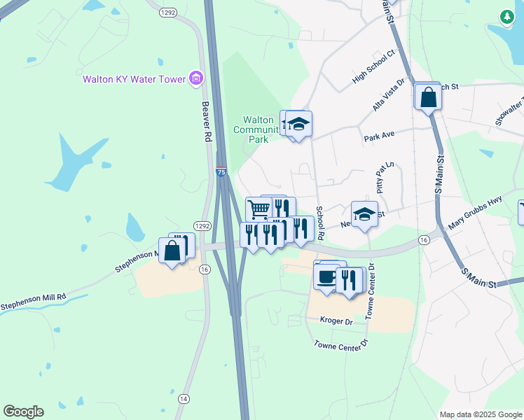 map of restaurants, bars, coffee shops, grocery stores, and more near 97 Old Stephenson Mill Road in Walton
