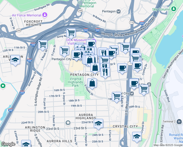 map of restaurants, bars, coffee shops, grocery stores, and more near 101 Independence Avenue Southeast in Washington