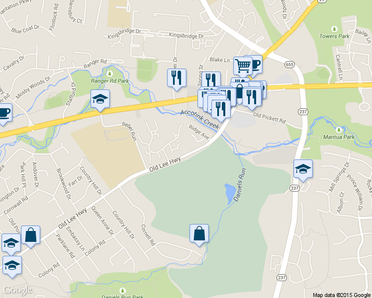 map of restaurants, bars, coffee shops, grocery stores, and more near 3312 Old Lee Highway in Fairfax