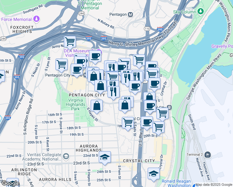 map of restaurants, bars, coffee shops, grocery stores, and more near 101 Independence Avenue Southeast in Washington