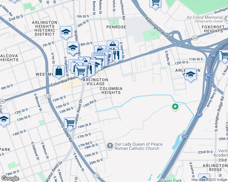 map of restaurants, bars, coffee shops, grocery stores, and more near 1021 South Barton Street in Arlington