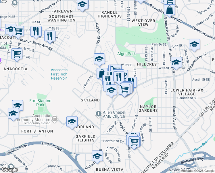 map of restaurants, bars, coffee shops, grocery stores, and more near in Washington