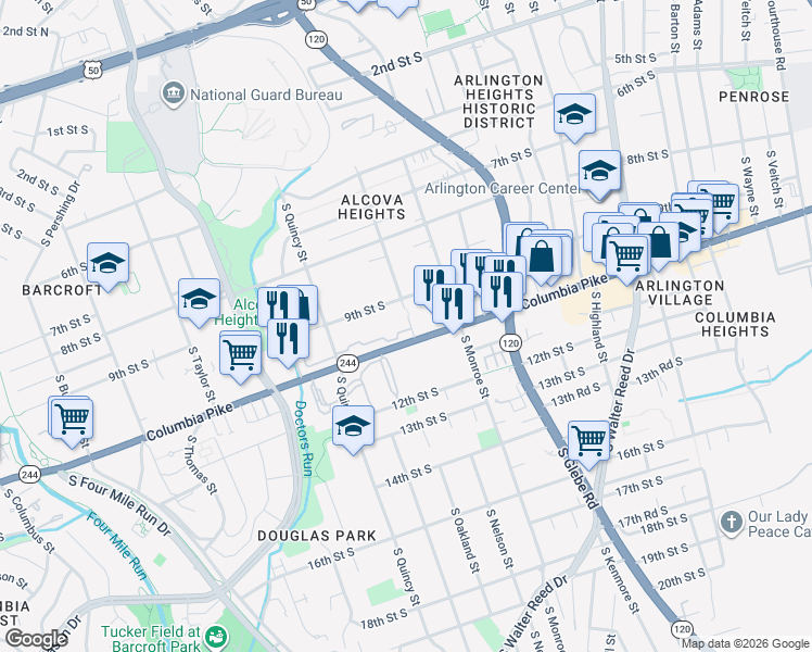 map of restaurants, bars, coffee shops, grocery stores, and more near 101 Independence Avenue Southeast in Washington