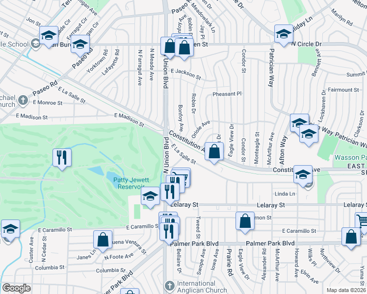 map of restaurants, bars, coffee shops, grocery stores, and more near 1806 East La Salle Street in Colorado Springs