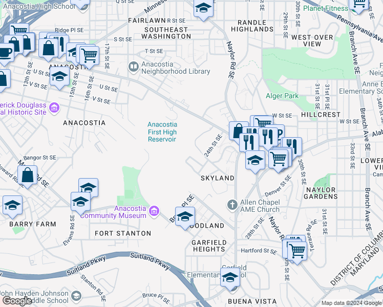 map of restaurants, bars, coffee shops, grocery stores, and more near 0 Washington Circle Northwest in Washington