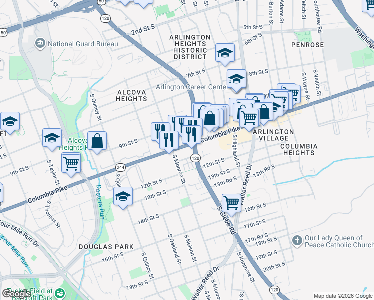 map of restaurants, bars, coffee shops, grocery stores, and more near 101 Independence Avenue Southeast in Washington