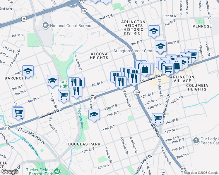 map of restaurants, bars, coffee shops, grocery stores, and more near 101 Independence Avenue Southeast in Washington