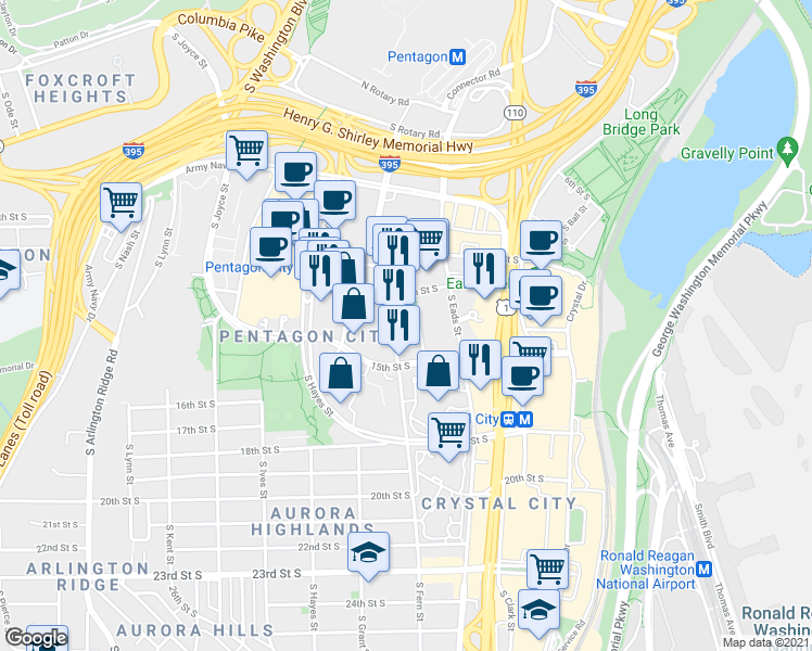 map of restaurants, bars, coffee shops, grocery stores, and more near 101 Independence Avenue Southeast in Washington
