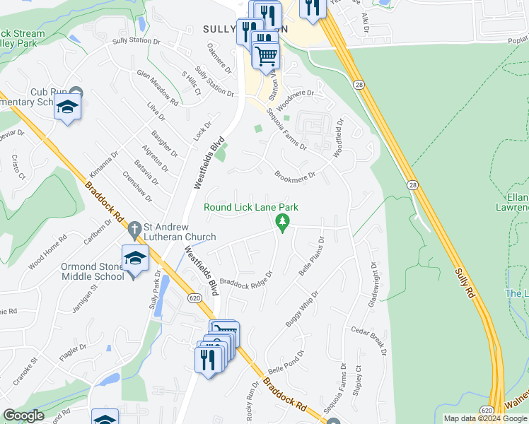 map of restaurants, bars, coffee shops, grocery stores, and more near 14401 North Slope Street in Centreville