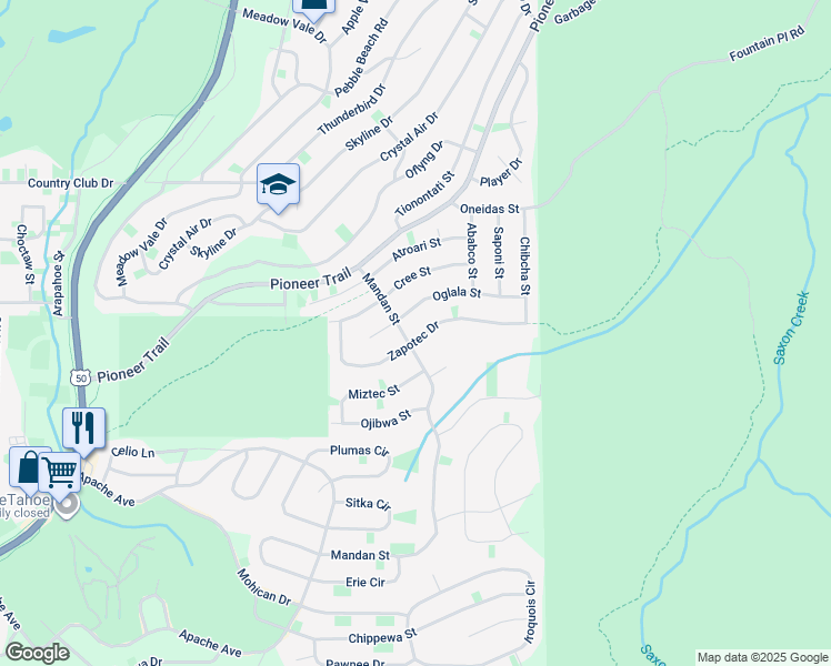 map of restaurants, bars, coffee shops, grocery stores, and more near 1585 Zapotec Drive in South Lake Tahoe
