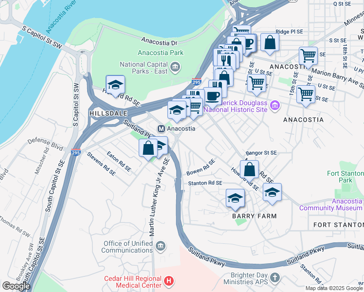 map of restaurants, bars, coffee shops, grocery stores, and more near 101 Independence Avenue Southeast in Washington