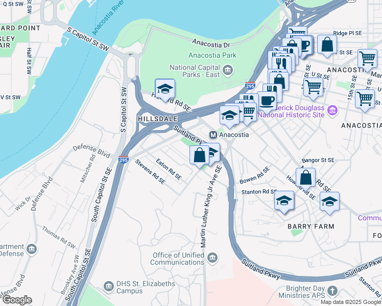 map of restaurants, bars, coffee shops, grocery stores, and more near 101 Independence Avenue Southeast in Washington