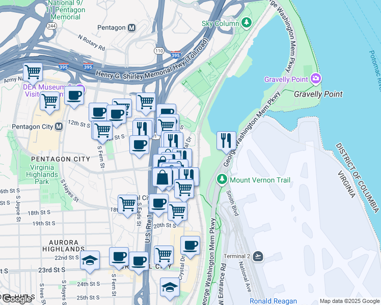 map of restaurants, bars, coffee shops, grocery stores, and more near 101 Independence Avenue Southeast in Washington