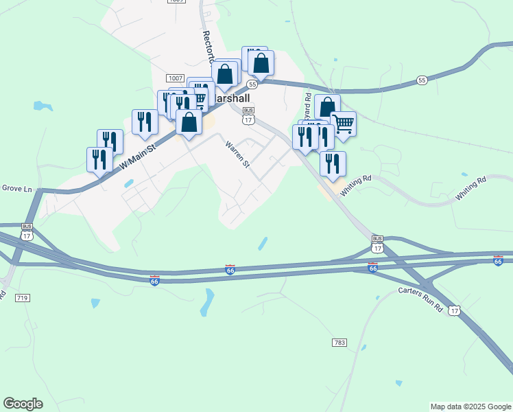 map of restaurants, bars, coffee shops, grocery stores, and more near 4520 Fieldstone Court in Marshall