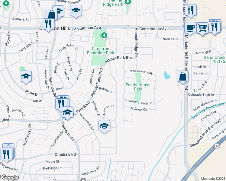 map of restaurants, bars, coffee shops, grocery stores, and more near 1975 Shawnee Drive in Colorado Springs