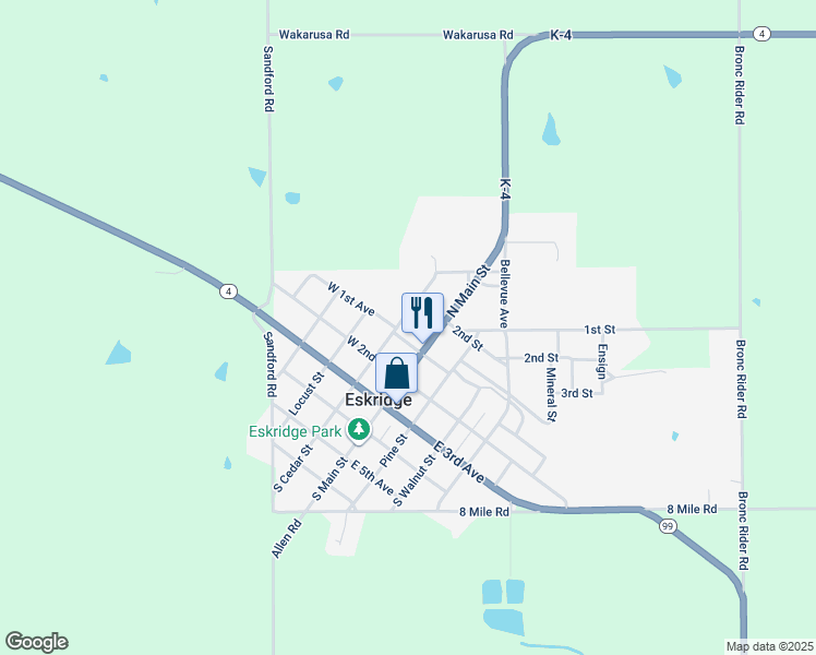 map of restaurants, bars, coffee shops, grocery stores, and more near 201-265 West 1st Avenue in Eskridge