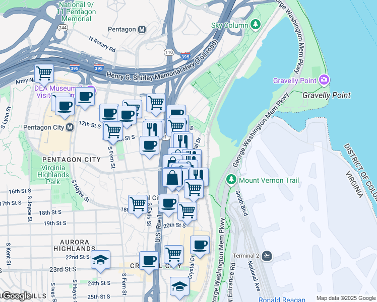 map of restaurants, bars, coffee shops, grocery stores, and more near 101 Independence Avenue Southeast in Washington