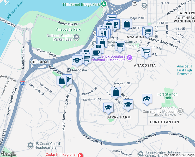map of restaurants, bars, coffee shops, grocery stores, and more near 101 Independence Avenue Southeast in Washington