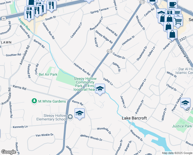 map of restaurants, bars, coffee shops, grocery stores, and more near 3131 Sleepy Hollow Road in Falls Church