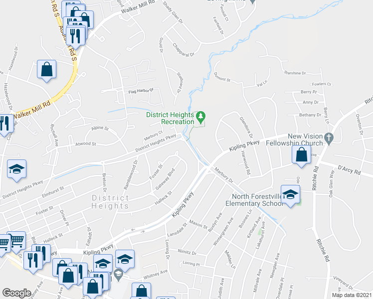map of restaurants, bars, coffee shops, grocery stores, and more near 2007 Marbury Dr in District Heights