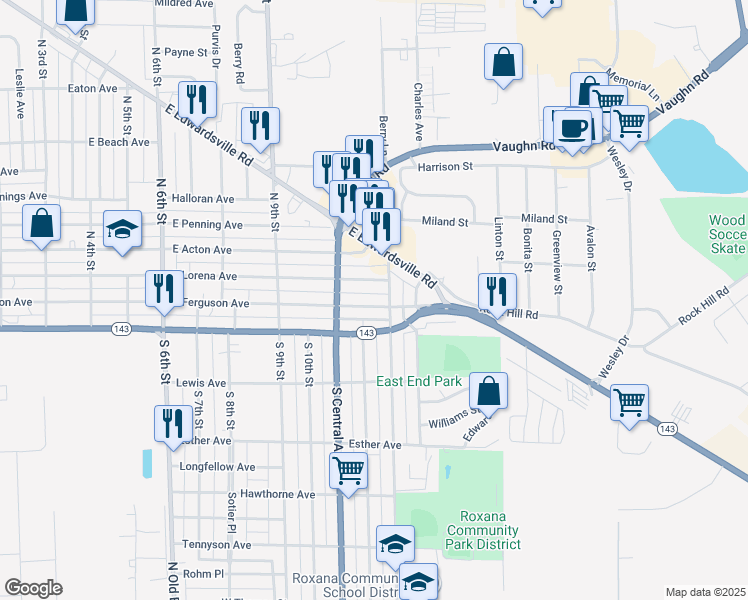 map of restaurants, bars, coffee shops, grocery stores, and more near 1150 East Ferguson Avenue in Wood River
