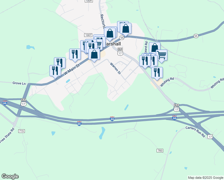 map of restaurants, bars, coffee shops, grocery stores, and more near 4531 Appledale Court in Marshall