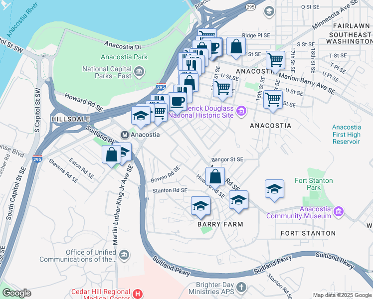 map of restaurants, bars, coffee shops, grocery stores, and more near 101 Independence Avenue Southeast in Washington