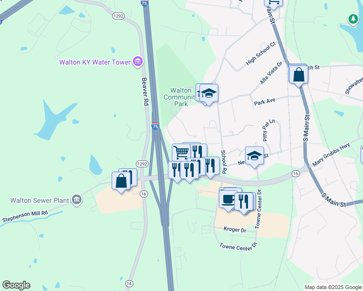 map of restaurants, bars, coffee shops, grocery stores, and more near 97 Old Stephenson Mill Road in Walton
