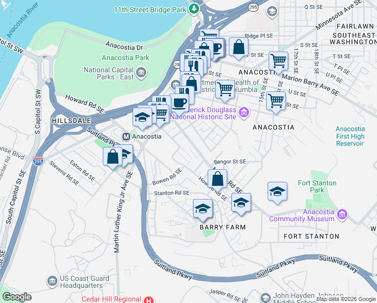 map of restaurants, bars, coffee shops, grocery stores, and more near 101 Independence Avenue Southeast in Washington
