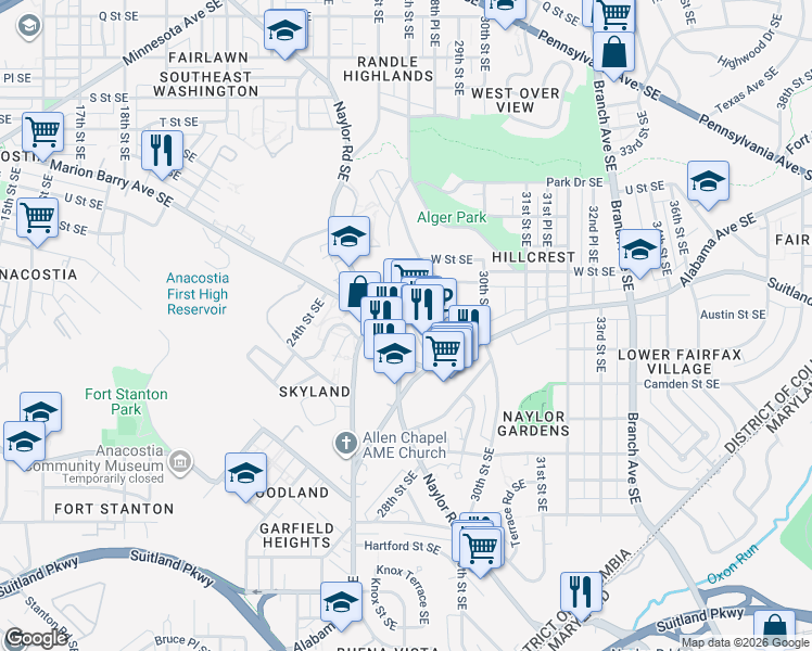 map of restaurants, bars, coffee shops, grocery stores, and more near 101 Independence Avenue Southeast in Washington