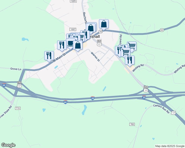 map of restaurants, bars, coffee shops, grocery stores, and more near 4529 Appledale Court in Marshall