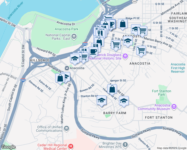 map of restaurants, bars, coffee shops, grocery stores, and more near 101 Independence Avenue Southeast in Washington