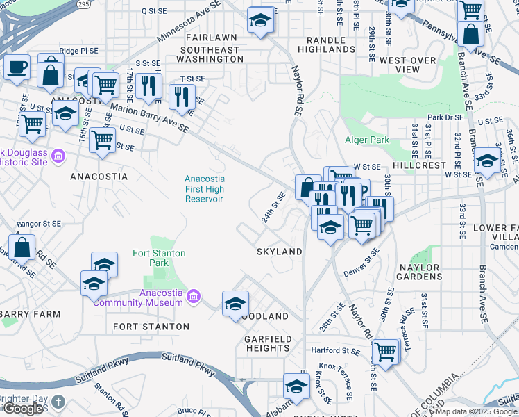 map of restaurants, bars, coffee shops, grocery stores, and more near 2317 Good Hope Court Southeast in Washington