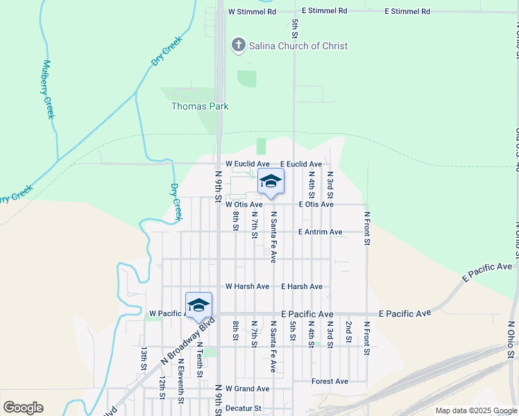 map of restaurants, bars, coffee shops, grocery stores, and more near 1228 North 7th Street in Salina