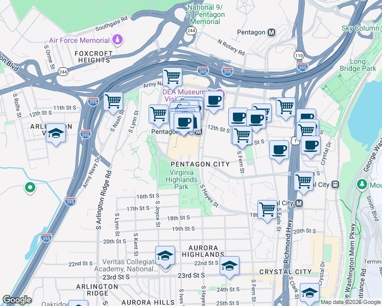 map of restaurants, bars, coffee shops, grocery stores, and more near 101 Independence Avenue Southeast in Washington