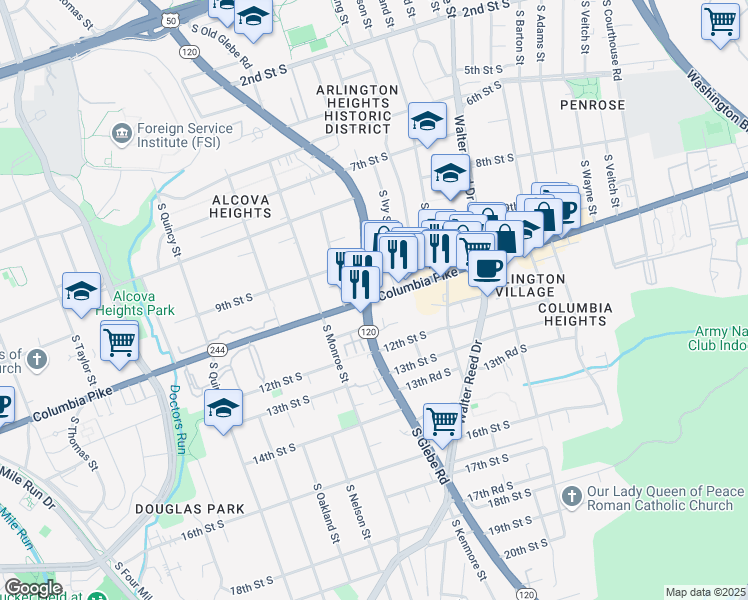 map of restaurants, bars, coffee shops, grocery stores, and more near 101 Independence Avenue Southeast in Washington