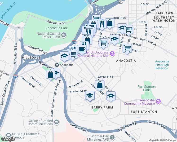 map of restaurants, bars, coffee shops, grocery stores, and more near 1355 Morris Road Southeast in Washington