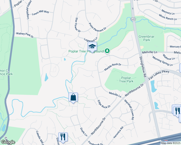 map of restaurants, bars, coffee shops, grocery stores, and more near 13505 Granite Rock Drive in Chantilly